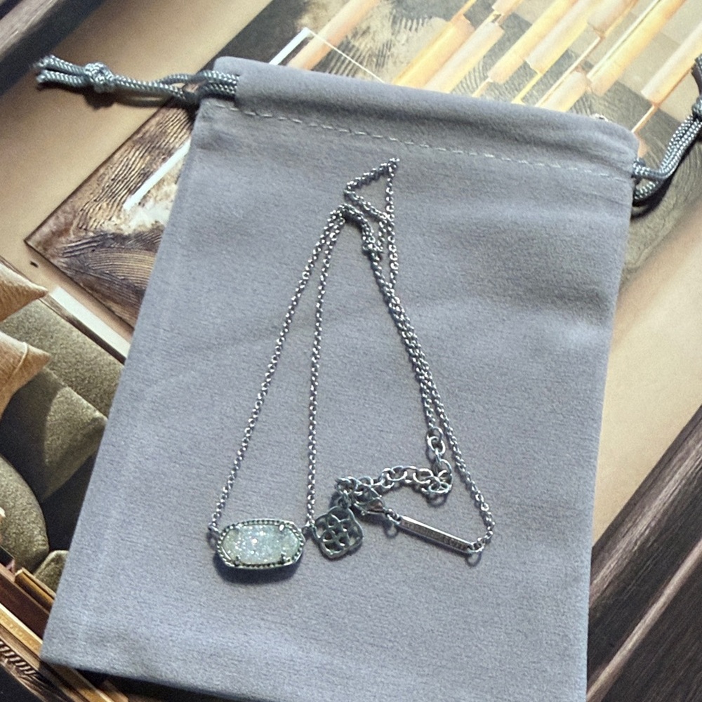 Kendra Scott Elisa Silver Iridescent Drusy Pendant Necklace